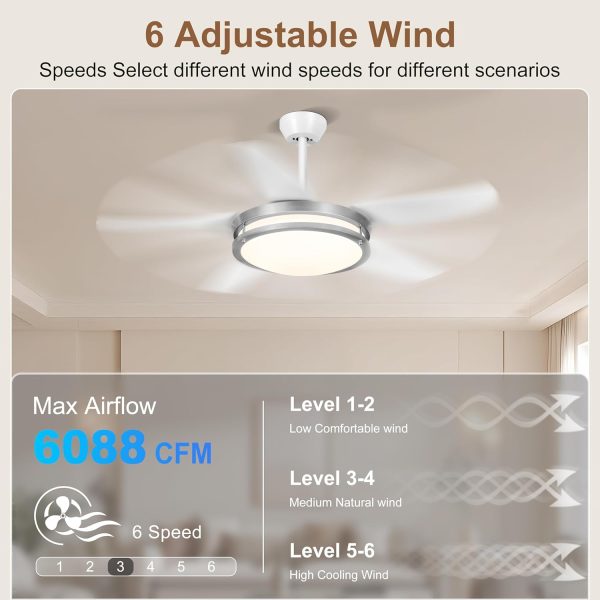 Fandelier Ceiling Fan with Light - Modern Ceiling Light Fixture with Fan and Remote, 3 Colors LED Ceiling Fan for Outdoor Patio Kitchen, Brushed Nickel & White