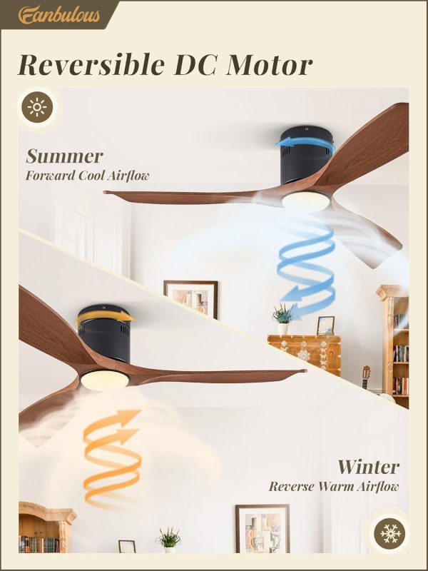 Ceiling Fans with Lights and Remote Control,Modern Flush Mount Ceiling Fan with 3 LED Colors,Outdoor Low Profile Ceiling Fans with 6-Speeds Timer DC Motor for Bedroom Living Room Patio