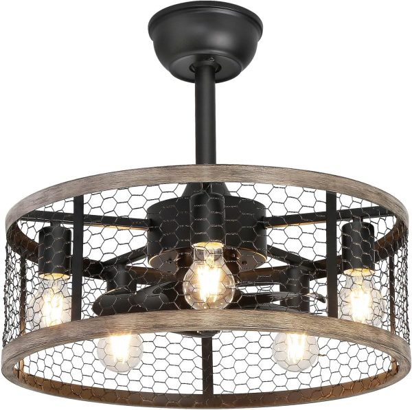 Caged Rustic Farmhouse Ceiling Fan with Lights Remote Control, Reversible Motor, 6 Speeds Ceiling Fan Light Fixture for Dining Room Bedroom
