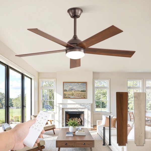 48 Inch Ceiling Fan with Light and Remote, Brown Ceiling Fans with Light, 5 Dual-Color Blades, Reversible Quiet DC Motor, 6 Speeds, 3CCT Adjustable LED for Bedroom Living Room Kitchen Patio
