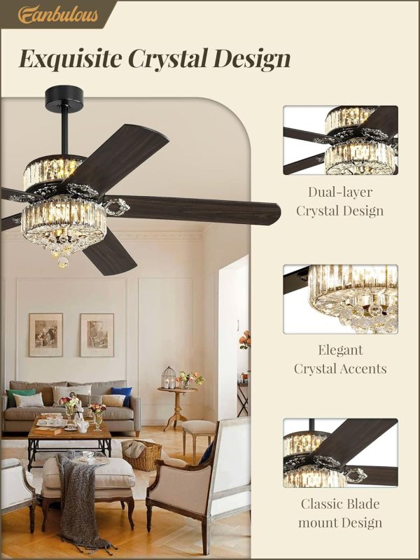 60 Inch Fandelier Ceiling Fan with Double-layer LED Light, Black Chandelier Fan, 3CCT, 6-Speeds, Quiet DC Motor, Ceiling Fan Chandeliers, Modern Ceiling Fans for Bedroom, Living Room