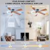 52 Flush Mount Farmhouse Ceiling Fan with Lights, Remote & APP Control Low Profile Indoor Outdoor Ceiling Fans, Dimmable, Quiet DC Motor, Reversible, Black+Wood Color