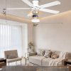 Ceiling Fans with Lights, 52 Inch Low Profile Ceiling Fan with Light and Remote/APP Control, Flush Mount, Dimmable, Qiuet DC Motor, White Ceiling Fan for Bedroom, Living Room
