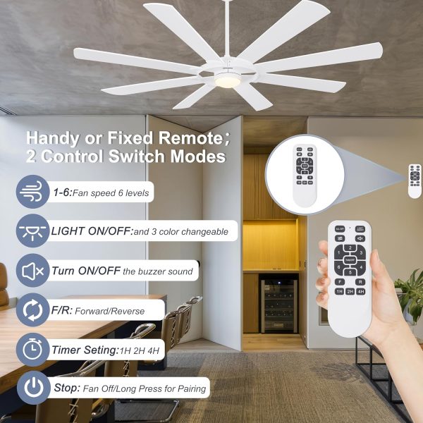 76 inch Large Ceiling Fans with Lights and Remote, 8 Wood Blades White Outdoor Modern Industrial LED Lights Ceiling Fans with Reversible Quiet DC Motor for Living Room Patio Farmhouse