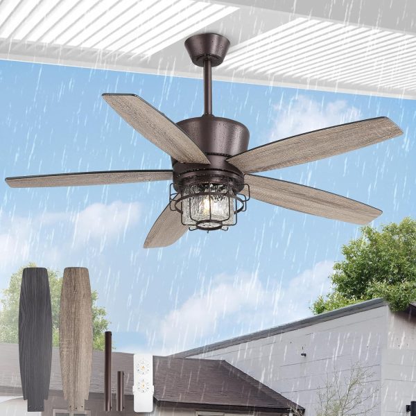 Outdoor Ceiling Fans with Lights and Remote Control,IP65 Wet Rated Waterproof Ceiling Fan with 6-Speed DC Motor, Farmhouse Gazebo Fan for Porch Patios PavilionOil-Bronze