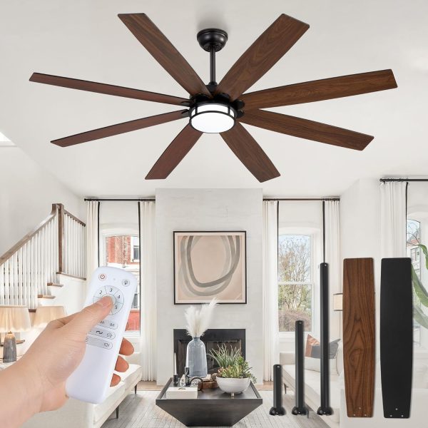 65 Inch Ceiling Fans with Lights and Remote, Farmhouse Large Ceiling Fans, Black&Brown Modern Ceiling Fan with LED Light, Quiet DC Motor for Living Room, Bedroom, Kitchen, Indoor