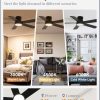 48 Inch Ceiling Fans with Lights and Remote,Outdoor Indoor Modern Flush Mount Ceiling Fan with 3CCT 6-Speed Quiet DC Motor,Black Small Low Profile Ceiling Fan for Bedroom Living Room Office(Black)