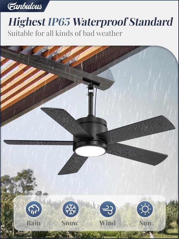 42 In Outdoor Ceiling Fan Hanging Fan Outdoor Ceiling Fans, Waterproof, with Light, Remote, 42 In, Wet Rated, IP65, 6 Speed, 3CCT, Plug in, for Patios, Porch, Gazebo, Black