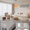 Ceiling Fans with Lights, 42 Inch Low Profile Ceiling Fan with Light and Remote/APP Control, Flush Mount, Dimmable, Qiuet DC Motor, Black Small Indoor Ceiling Fan for Bedroom, Kitchen