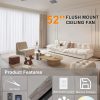 Ceiling Fans with Lights, 52 Inch Low Profile Ceiling Fan with Light and Remote/APP Control, Flush Mount, Dimmable, Qiuet DC Motor, Black Ceiling Fan for Bedroom, Living Room