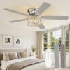 56 Inch Fandaliers Ceiling Fan with Remote Control, Brushed Nickel Modern Ceiling Fan with Light, 6-Speeds, Quiet Reversible DC Motor, Ceiling Fans Chandeliers for Bedroom, Living Room