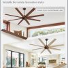 72 Inch Ceiling Fans No Light with Remote, Walnut Indoor/Outdoor Ceiling Fan Without Light with Quiet Reversible DC Motor, 6 Speeds, 8 Blades Large Ceiling Fan for Living Room Bedroom Patio