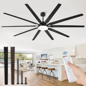 100 Inch Industrial Ceiling Fans with Lights, Large Ceiling Fan with Quiet DC Motor, 10 Reverisble Dual-Color Blades, 3CCT,6 Speeds,Black Commercial Indoor/Outdoor Ceiling Fans for Patios/Garage/Porch