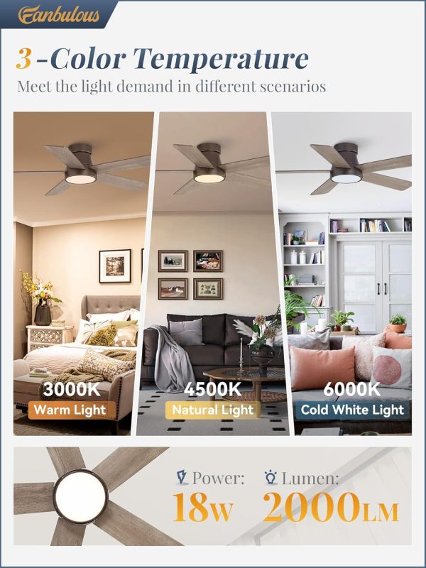42 Inch Ceiling Fans with Lights and Remote,Indoor Modern Flush Mount Ceiling Fan with 3CCT 6-Speed Quiet DC Motor,Small Low Profile Ceiling Fan for Bedroom Living Room Office(Oil Bronze)