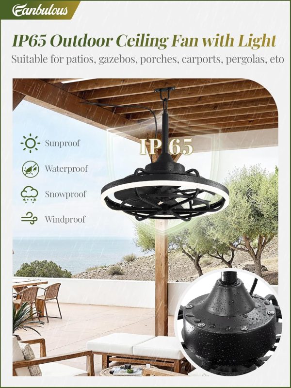 Outdoor Ceiling Fans with Light for Patios, 24" Weatherproof Plug in Ceiling Fan, Gazebo Fan Remote&APP Control, 3CCT Dimmable,Caged Ceiling Fan with Hanging Hook for Porch, Pergola,Canopy