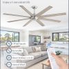 72 Inch large Ceiling Fans without Lights, Brushed Nickel Modern Ceiling Fan, 6-Speeds, Quiet Reversible DC Motor, Indoor/Outdoor Ceiling Fan with Remote for Patio, Living Room, Bedroom