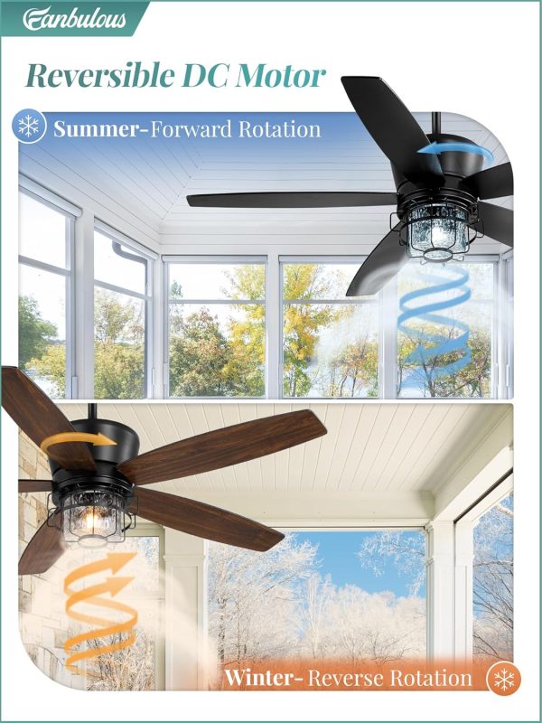 Outdoor Ceiling Fans with Lights and Remote Control,IP65 Wet Rated Waterproof Ceiling Fan with 6-Speed DC Motor, Farmhouse Gazebo Fan for Porch Patios PavilionBlack