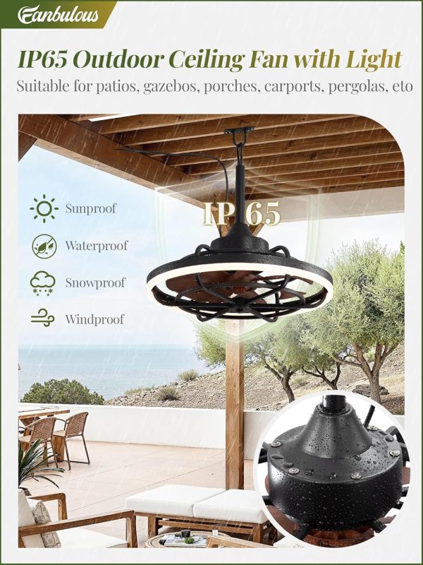 Outdoor Ceiling Fans with Light for Patios, 20" Weatherproof Plug in Ceiling Fan, Gazebo Fan Remote&APP Control, 3CCT Dimmable,Caged Ceiling Fan with Hanging Hook for Porch, Pergola,Canopy