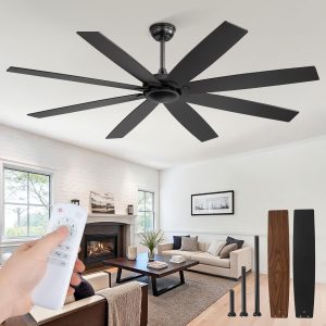 65 inch Indoor/Outdoor Ceiling Fan No LightQuiet DC Motor Fan Reversible 6-Speeds, 8 Blades Ceiling Fans with remote for Bedroom Low Profile Ceiling Fan for Living Room for Patio(Black)