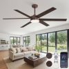60 Inch Ceiling Fans with Lights and Remote, Reversible 6 Blades, Dimmable, 3000K-6000K Adjustable, Outdoor Ceiling Fans for Patios, Large Ceiling Fan for Indoor or Covered Outdoor, Brown