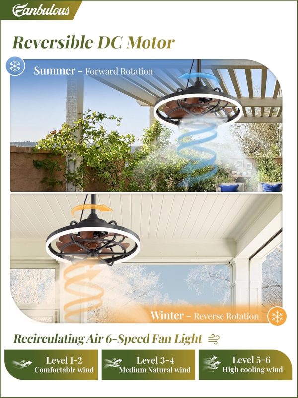 Outdoor Ceiling Fans with Light for Patios, 20" Weatherproof Plug in Ceiling Fan, Gazebo Fan Remote&APP Control, 3CCT Dimmable,Caged Ceiling Fan with Hanging Hook for Porch, Pergola,Canopy