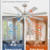 62 Inch Ceiling Fans No Light with Remote, Modern Ceiling Fan Without Light, Dual Finish 8 Blades, Reversible Quiet DC Motor, 6 Speed, Large Ceiling Fan for Indoor or Covered Outdoor, Nickel