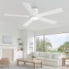 Ceiling Fans with Lights and Remote, 52 inch Low Profile Flush Mount Ceiling Fan,White Modern Ceiling Fan with LED Light for Bedroom Indoor Outdoor-5 Reversible blades, 3CCT, 6 Speeds, Timer
