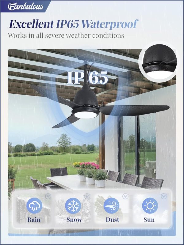 42 In Outdoor Ceiling Fan with Light, Plug-in Ceiling Fans with Waterproof IP65, Smart APP Remote Control, 6-Speed DC Motor, Dimmable 3CCT, Hanging Fans with Cord for Gazebo Patio Porch (Black)