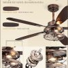 52 Inch Farmhouse Ceiling Fan with Light and Remote, Black and Gold Industrial Caged Ceiling Fans with 6 Speed Reversible Motor and Dual Finish 5 Blades, Rustic Ceiling Fan for Living Room, Bedroom