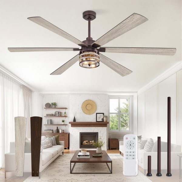 72 Inch Farmhouse Ceiling Fans with Lights and Remote,Industrial Large Ceiling Fan with 6-Speed Reversible DC Motor and 6 Dual Finish Blades,Oil Bronze Ceiling Fan with Light for Living Bedroom Patio