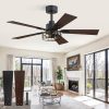 1 Pack Farmhouse 42 Inch Ceiling Fans with Lights, Black Industrial Caged Ceiling Fans for Bedroom Living Room, Double-Sided 5 Blades Rustic Ceiling Fan
