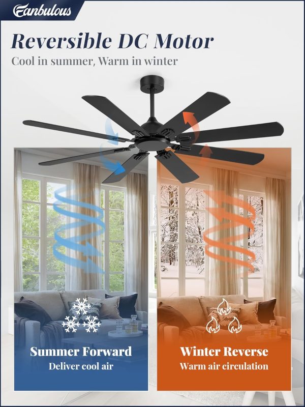 Ceiling Fans with Lights and 62" Ceiling Fans no Light, Indoor or Covered Outdoor Ceiling Fans for Patios, 6 Speed, DC Motor Large Ceiling Fan