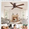 48 Inch Low Profile Ceiling Fan without Lights, Brown Farmhouse Ceiling Fan no Light, 6-Speeds, Quiet Reversible DC Motor, Indoor/Outdoor Ceiling Fans with Remote for Patio, Living Room, Bedroom