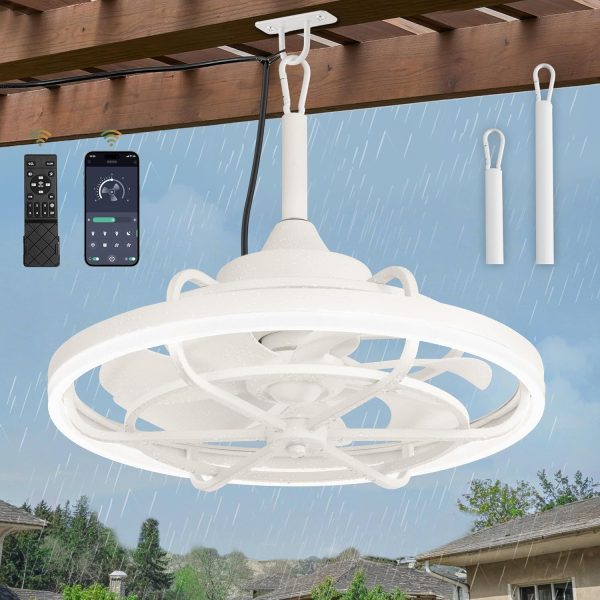 Outdoor Ceiling Fans with Light for Patios, 20" Weatherproof Plug in Ceiling Fan, Gazebo Fan Remote&APP Control, 3CCT Dimmable,Caged Ceiling Fan with Hanging Hook for Porch, Pergola,Canopy