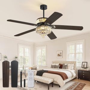 60 Inch Fandelier Ceiling Fan with Double-layer LED Light, Black Chandelier Fan, 3CCT, 6-Speeds, Quiet DC Motor, Ceiling Fan Chandeliers, Modern Ceiling Fans for Bedroom, Living Room
