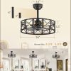 20 Inch Fandelier Caged Ceiling Fans with Lights and Remote, Farmhouse Rustic Ceiling Fan, Black