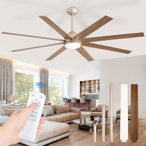 Ceiling Fans with Lights, 72 inch Large Ceiling Fan with Light and Remote, Champaign Gold Ceiling Fan for Living Room Patio, 6 Speeds, Reversible Quiet DC Motor, 3 CCT, Bi-color 8 Blades