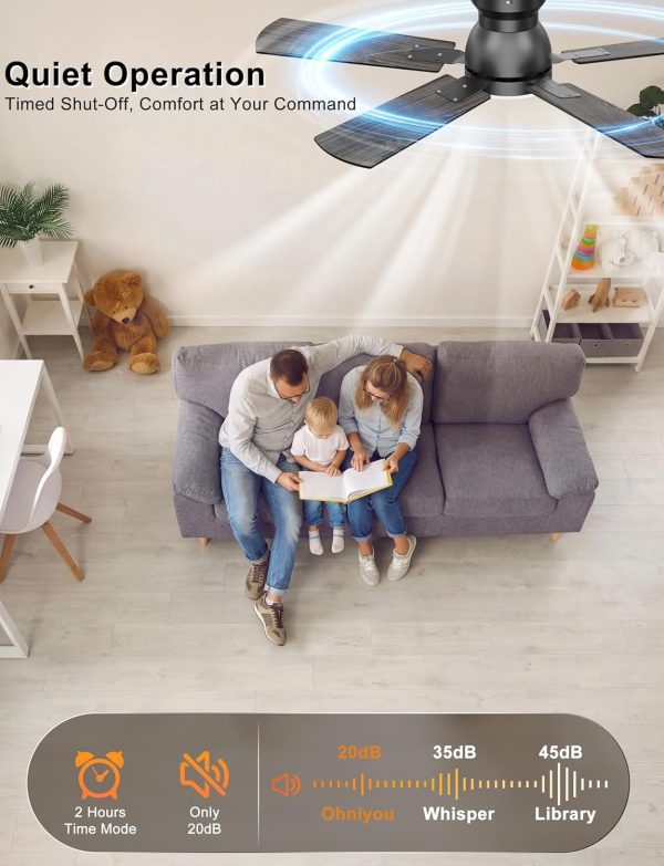Ceiling Fans with Lights, 42 Inch Low Profile Ceiling Fan with Light and Remote/APP Control, Flush Mount, Dimmable, Qiuet DC Motor, Black Small Indoor Ceiling Fan for Bedroom, Kitchen
