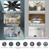 Large Industrial Ceiling Fan - DC Motor Shop Ceiling Fan with Remote Control Commercial Ceiling Fan for Warehouse Garage Gym, Black No Light