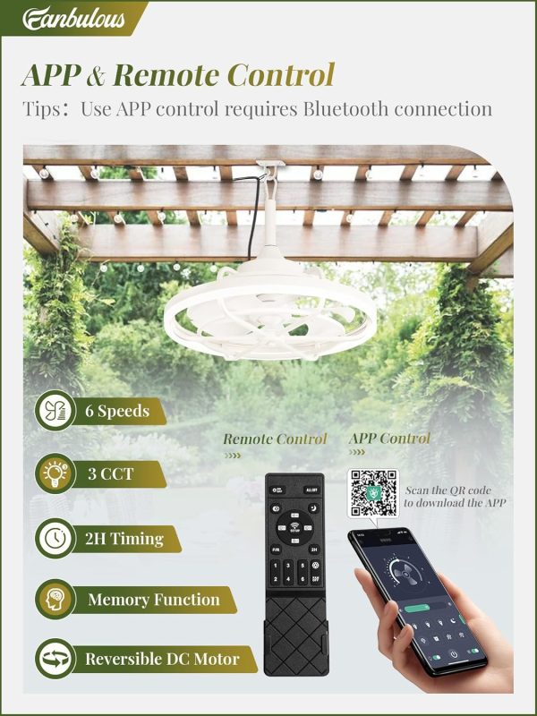 Outdoor Ceiling Fans with Light for Patios, 20" Weatherproof Plug in Ceiling Fan, Gazebo Fan Remote&APP Control, 3CCT Dimmable,Caged Ceiling Fan with Hanging Hook for Porch, Pergola,Canopy