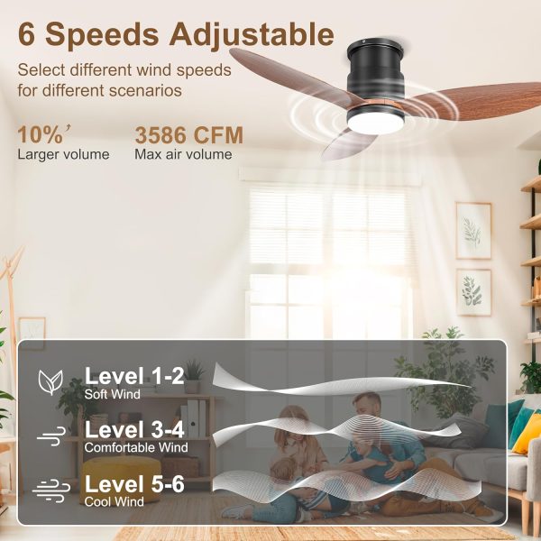 Low Profile Ceiling Fans with Lights, Remote/App Control, Dimmable, Quiet Indoor/Outdoor Ceiling Fan for Covered Patio, Bedroom, Kitchen, Walnut Color