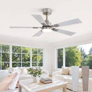 42 Ceiling Fans with Lights and Remote, Modern Low Profile Ceiling Fans with Dimmable 3CCT Quiet DC Motor, Reversible Celing Fan with 6-Speeds Timer for Bedroom, Nickel