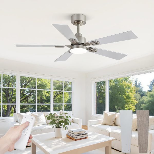 42 Ceiling Fans with Lights and Remote, Modern Low Profile Ceiling Fans with Dimmable 3CCT Quiet DC Motor, Reversible Celing Fan with 6-Speeds Timer for Bedroom, Nickel