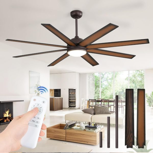 65 Inch Ceiling Fans with Lights and Remote, Bronze Indoor/Outdoor Ceiling Fan with Quiet Reversible DC Motor, 6 Speeds, 3CCT, 8 Blades Large Ceiling Fan for Living Room Bedroom Patio