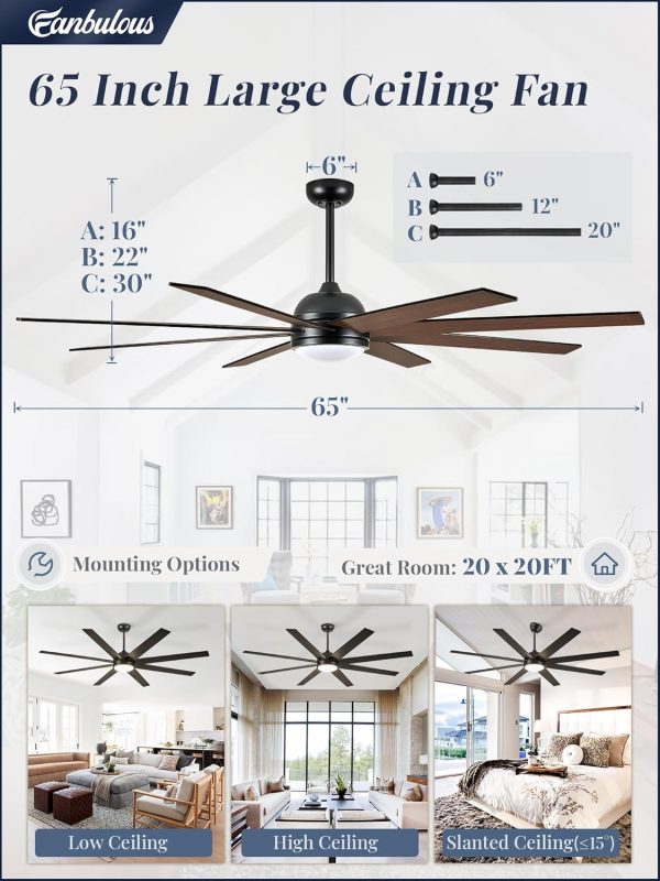 16in and 65 Inch Ceiling Fans with Lights and Remote, Black Fandelier Ceiling Fan with 6 Speeds and Timing, Modern Fan Lights Ceiling Fixtures for Kitchen, Bedroom, Outdoor