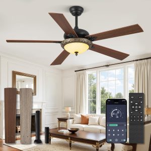 Ceiling Fans with Lights, Rustic Ceiling Fan with Dimmable LED Light, Remote/APP Control,5 Dual Finish Blades,6-Speeds Traditional Ceiling Fan for Bedroom, Living Room,Indoor & Outdoor