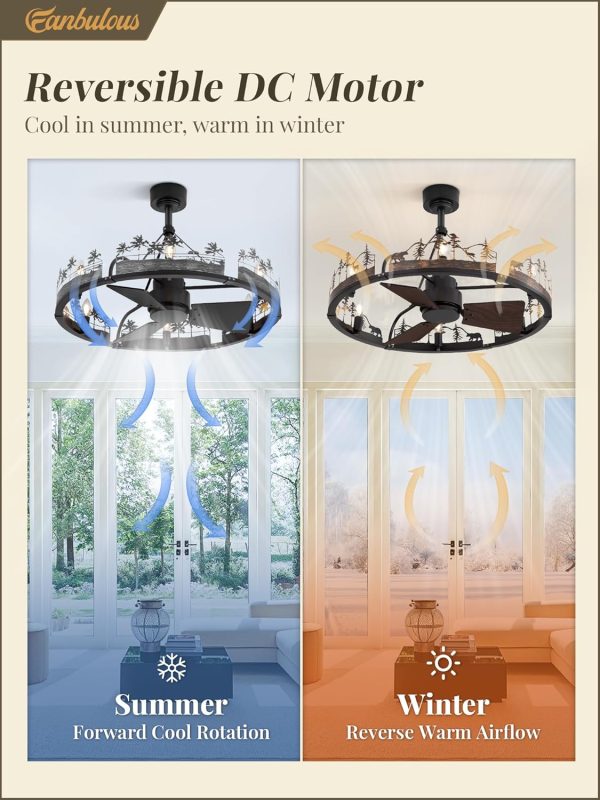 30 Inch Farmhouse Rustic Ceiling Fan with Light and Remote, Black Chandelier Fan with Bear and Deer Design,Summer Sand Beach Design,Rustic Chandeliers for Living Room, Bedroom