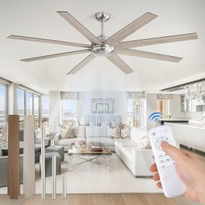72 Inch large Ceiling Fans without Lights, Brushed Nickel Modern Ceiling Fan, 6-Speeds, Quiet Reversible DC Motor, Indoor/Outdoor Ceiling Fan with Remote for Patio, Living Room, Bedroom