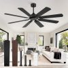 62 Inch Ceiling Fans No Light with Remote, Modern Ceiling Fan Without Light, Dual Finish 8 Blades, Reversible Quiet DC Motor, 6 Speed, Large Ceiling Fan for Indoor or Covered Outdoor, Black