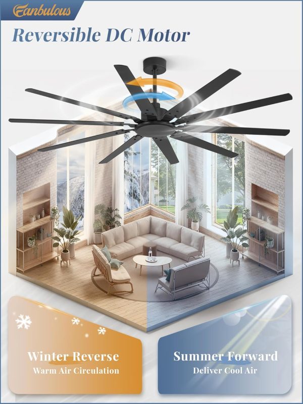 72 Inch Large Ceiling Fan Without Light, Modern Indoor/Outdoor Ceiling Fans No Light with Remote,6-Speed Reversible Quiet DC Motor, 10 Blade for Bedroom,Living Room,Patio,Garage(Black)